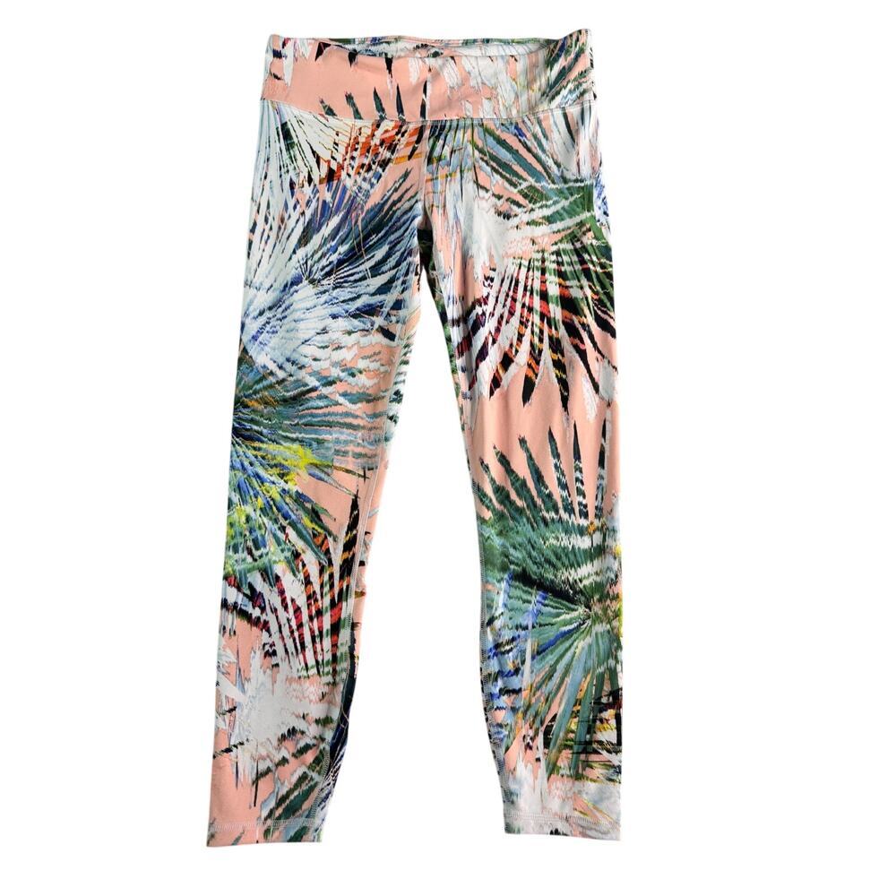 Guru Active Tropical Palm Print High Rise Leggings Women's Small Peach Blue
